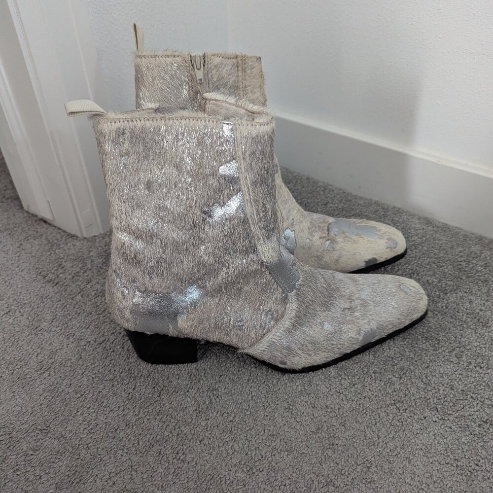 Osstone Dress Chelsea Pony Hair Silver Boots for Men, 7